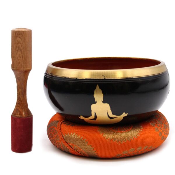 Stort Klangskålsset Svart & Orange - Buddha 14cm