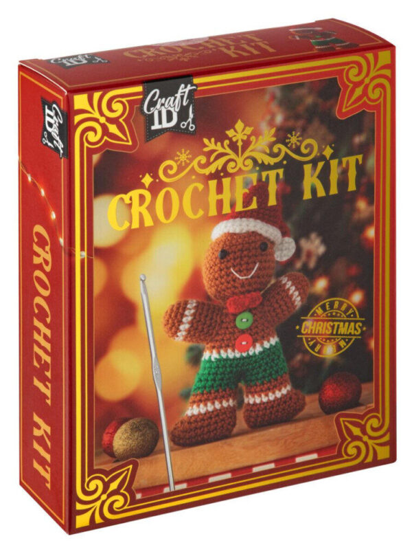 Julig kreativ virkningsset med pepparkaksgubbe