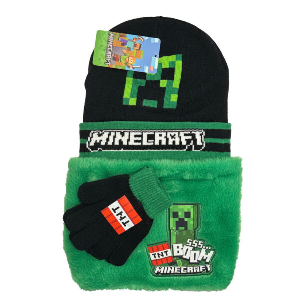 Minecraft Boom Deluxe barnmössa, halsduk och vantar set