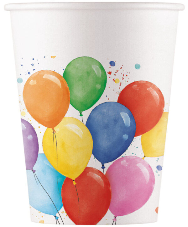 Ballongfärgade pappersmuggar, 8-pack, 200 ml, FSC